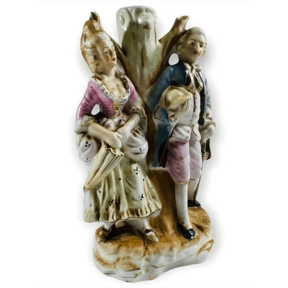 Vintage Japan Ceramic Courting Couple Lamp Base Figurine Colonial Victorian MCM
